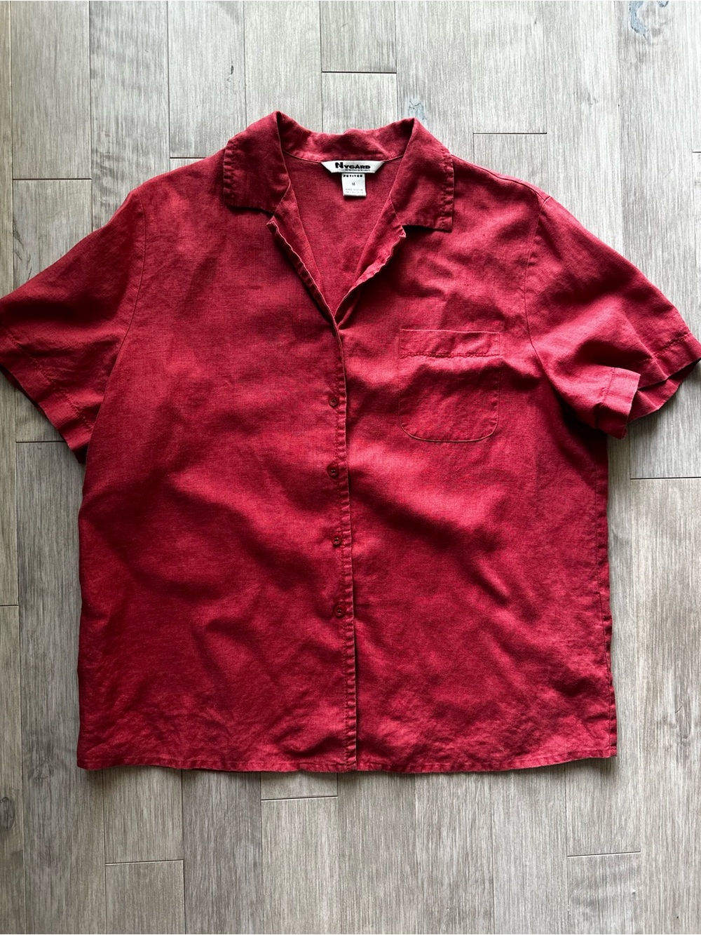 Nygard Collection 100% linen Short-Sleeve Button-Down Shirt in Brick Red Size 14